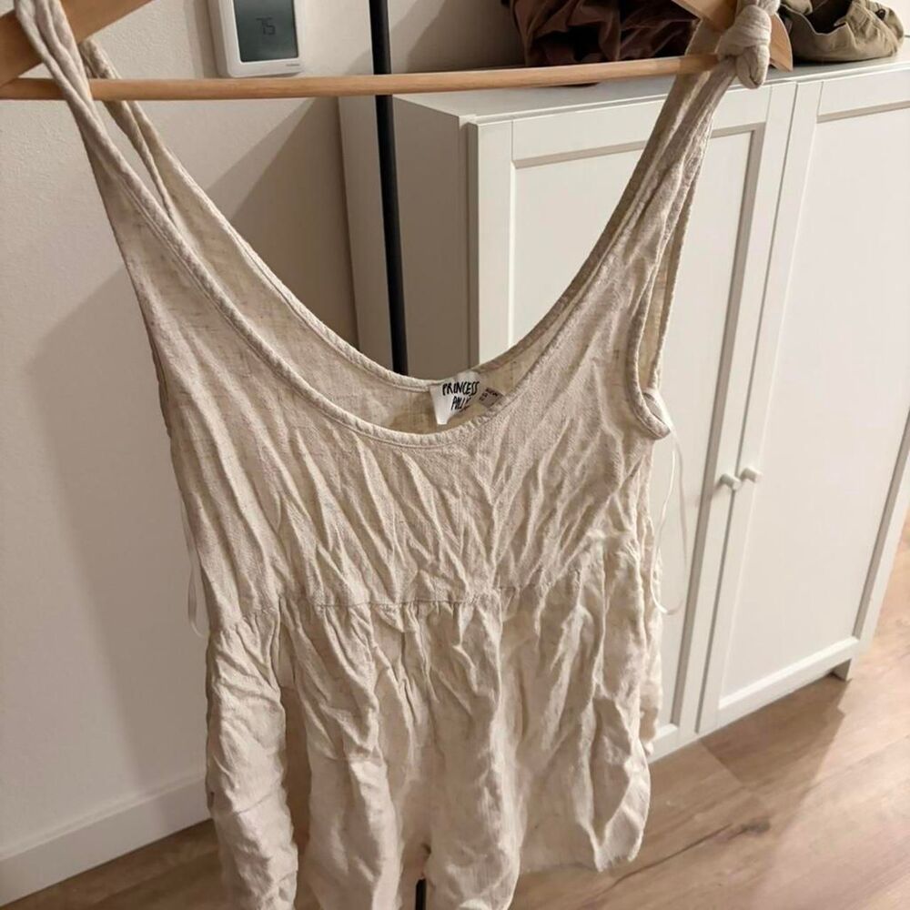 Princess Polly Ivory Babydoll Tank Top Scoop Neck Peplum Cami Cream US 2